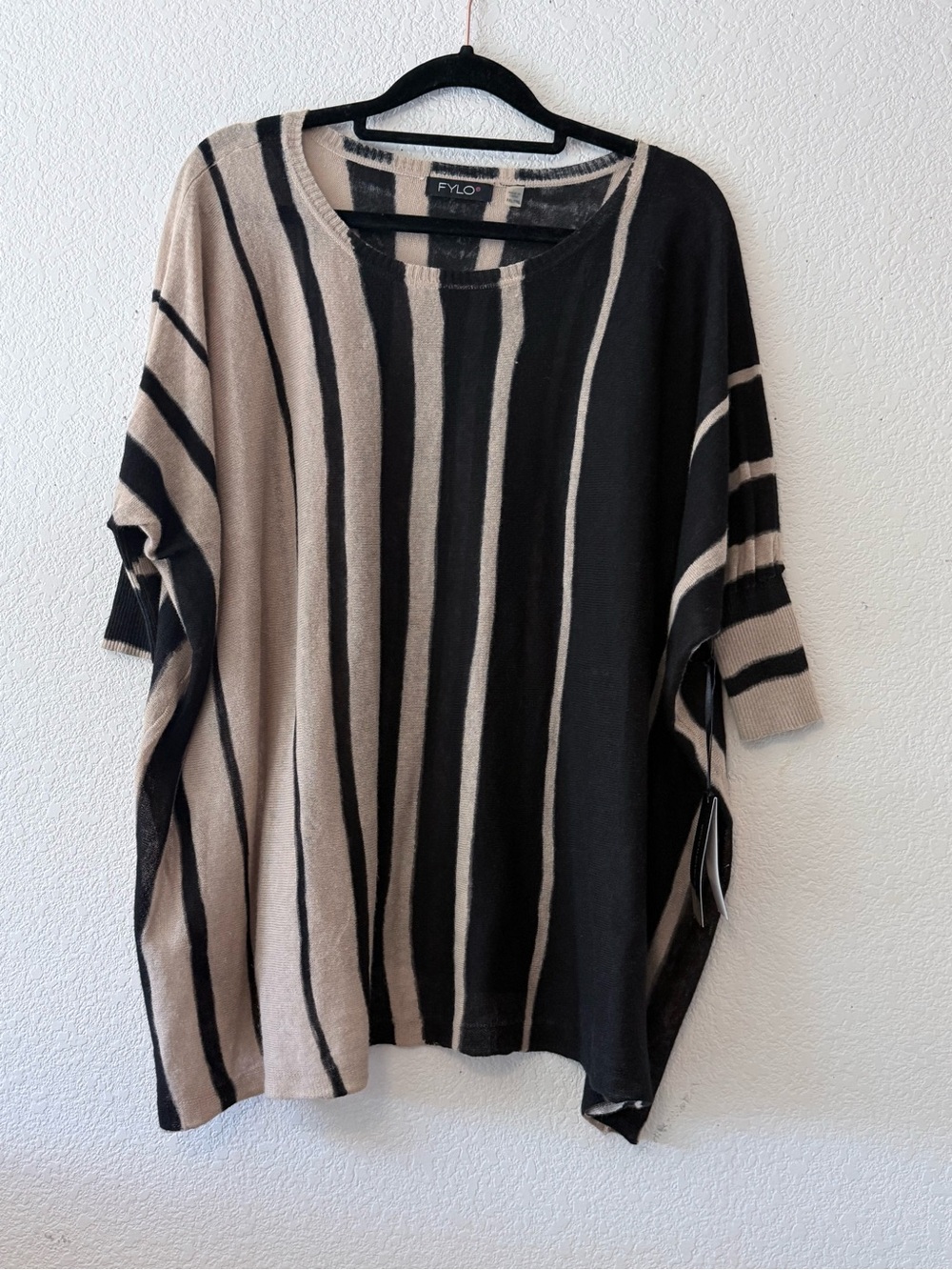 FYLO Black and Beige Vertical Stripe Knit Tunic 0288